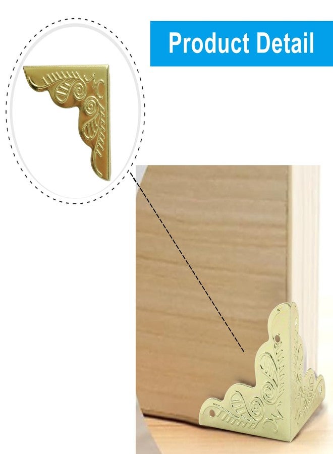 Marvexi 48 PCS Furniture Triangle Corner Protector 1" x 1" Antique Gold Metal Corner Guards Trim Decorative with Screws for Storage Box Cabinet Wooden Chest etc - Image 3